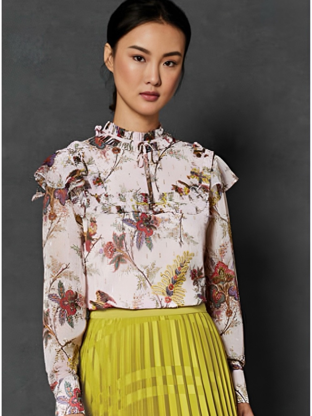 TED BAKER Arabesque Pink Floral Ruffle High Neck Long Sleeve Millies Blouse NWT